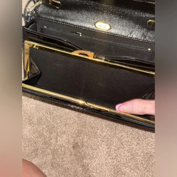 Vintage Ande' Mid Century Black patent leather Quilted Purse W shoulder strap - Picture 6 of 12